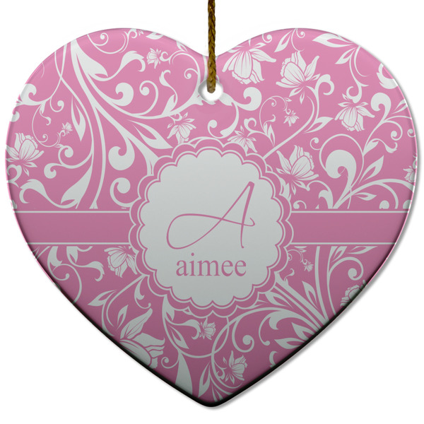 Floral Vine Ceramic Flat Ornament - Heart (Front)