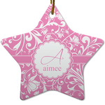 Floral Vine Star Ceramic Ornament w/ Name and Initial