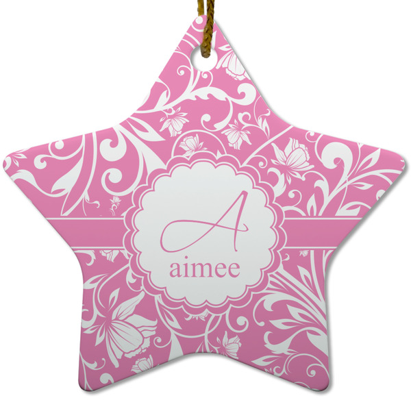 Floral Vine Ceramic Flat Ornament - Star (Front)
