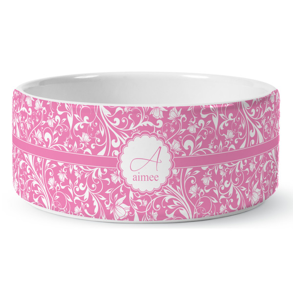 Custom Floral Vine Ceramic Dog Bowl - Medium (Personalized)