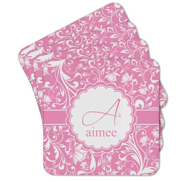 Custom Floral Vine Cork Coaster - Set of 4 w/ Name and Initial