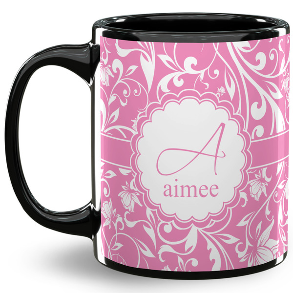 Custom Floral Vine 11 Oz Coffee Mug - Black (Personalized)
