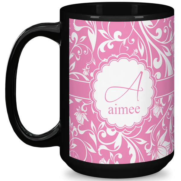 Custom Floral Vine 15 Oz Coffee Mug - Black (Personalized)