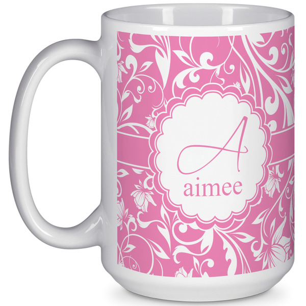 Custom Floral Vine 15 Oz Coffee Mug - White (Personalized)