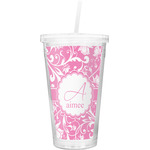 Floral Vine Double Wall Tumbler with Straw (Personalized)