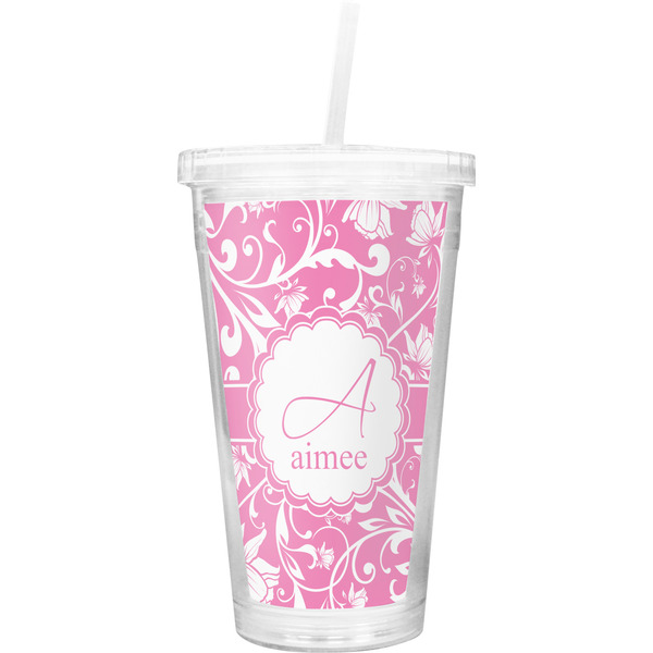 Custom Floral Vine Double Wall Tumbler with Straw (Personalized)