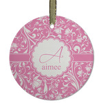 Floral Vine Flat Glass Ornament - Round w/ Name and Initial