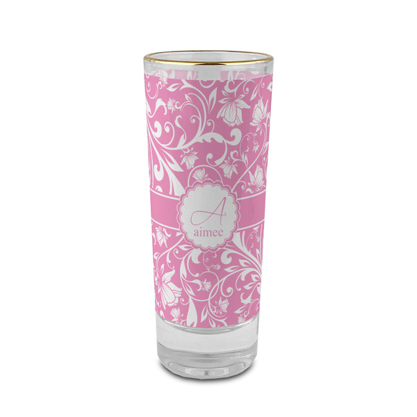 Custom Floral Vine 2 oz Shot Glass -  Glass with Gold Rim - Single (Personalized)