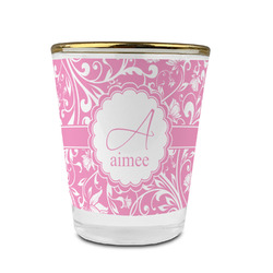 Floral Vine Glass Shot Glass - 1.5 oz - with Gold Rim - Set of 4 (Personalized)
