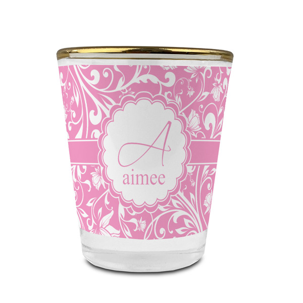 Floral Vine Glass Shot Glass - With gold rim - FRONT
