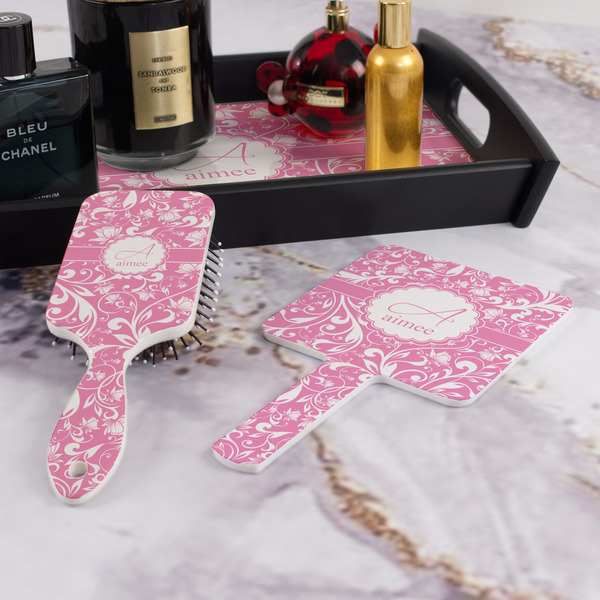Floral Vine Hair Brush and Hand Mirror - Bathroom Scene