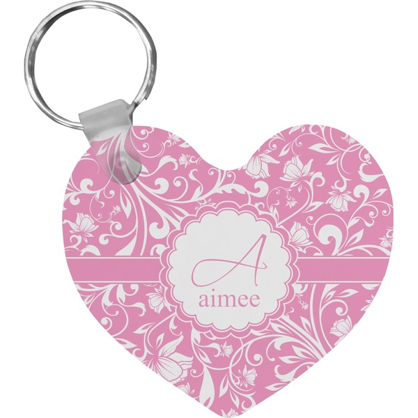 Custom Floral Vine Heart Plastic Keychain w/ Name and Initial