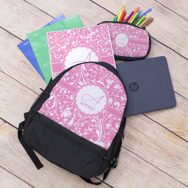 Floral Vine Large Backpack - Black - With Stuff