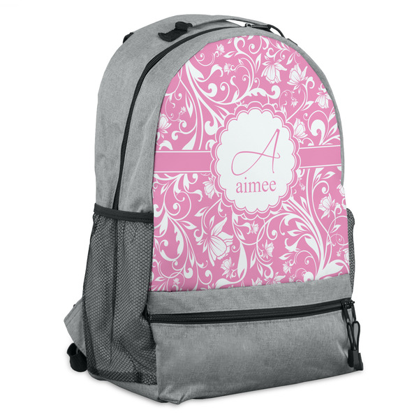 Custom Floral Vine Backpack - Grey (Personalized)