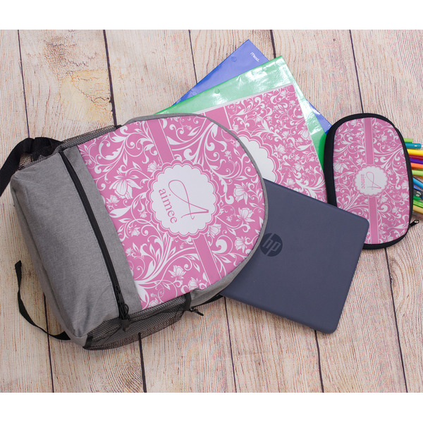 Floral Vine Large Backpack - Gray - With Stuff