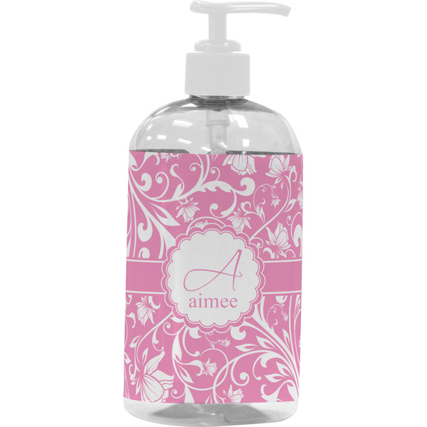 Custom Floral Vine Plastic Soap / Lotion Dispenser (16 oz - Large - White) (Personalized)