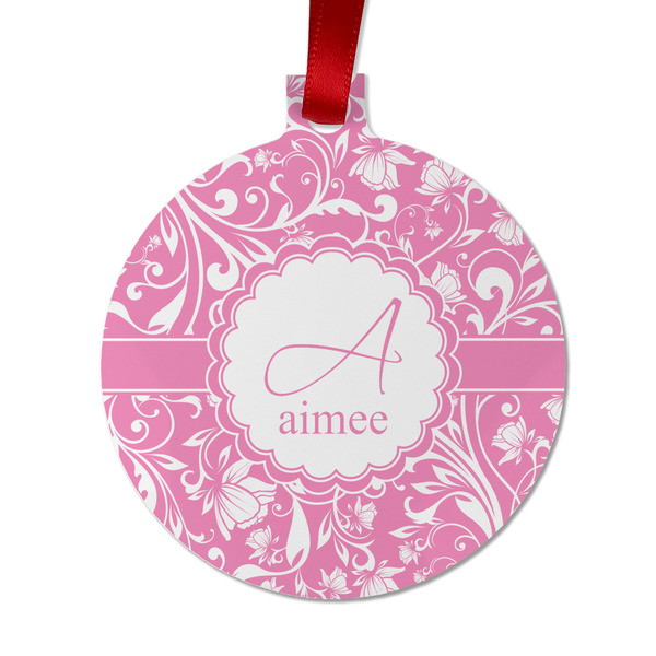 Custom Floral Vine Metal Ball Ornament - Double Sided w/ Name and Initial