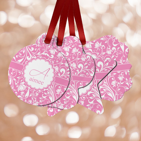 Custom Floral Vine Metal Ornaments - Double Sided w/ Name and Initial