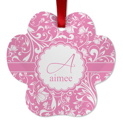 Floral Vine Metal Paw Ornament - Double Sided w/ Name and Initial