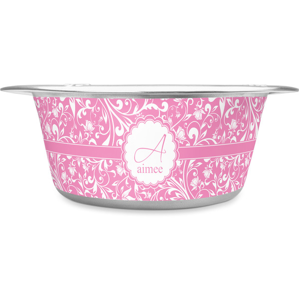 Custom Floral Vine Stainless Steel Dog Bowl - Large (Personalized)