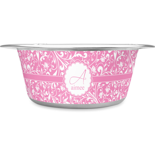 Custom Floral Vine Stainless Steel Dog Bowl - Medium (Personalized)
