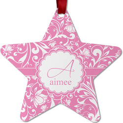 Floral Vine Metal Star Ornament - Double Sided w/ Name and Initial