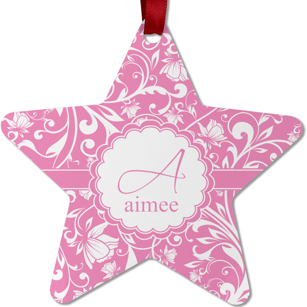 Custom Floral Vine Metal Star Ornament - Double Sided w/ Name and Initial