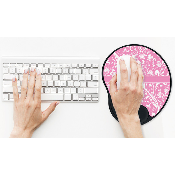 Floral Vine Mouse Pad with Wrist Rest - LIFESYTLE 2 (in use)