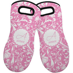 Floral Vine Neoprene Oven Mitts - Set of 2 w/ Name and Initial