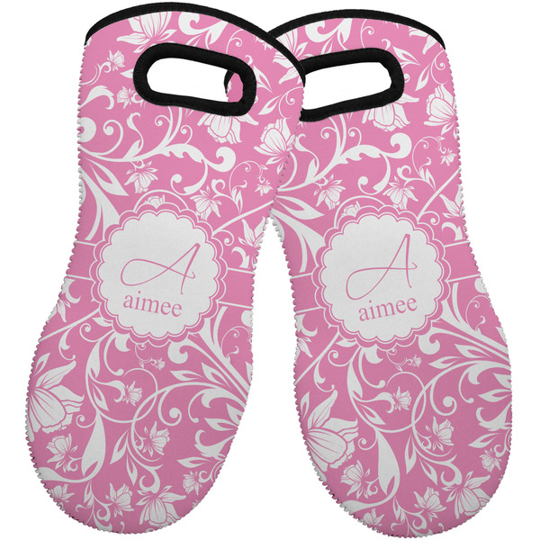 Custom Floral Vine Neoprene Oven Mitts - Set of 2 w/ Name and Initial