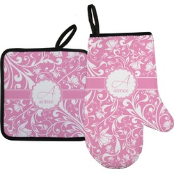Floral Vine Right Oven Mitt & Pot Holder Set w/ Name and Initial
