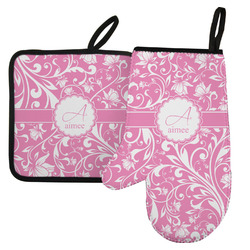 Floral Vine Left Oven Mitt & Pot Holder Set w/ Name and Initial