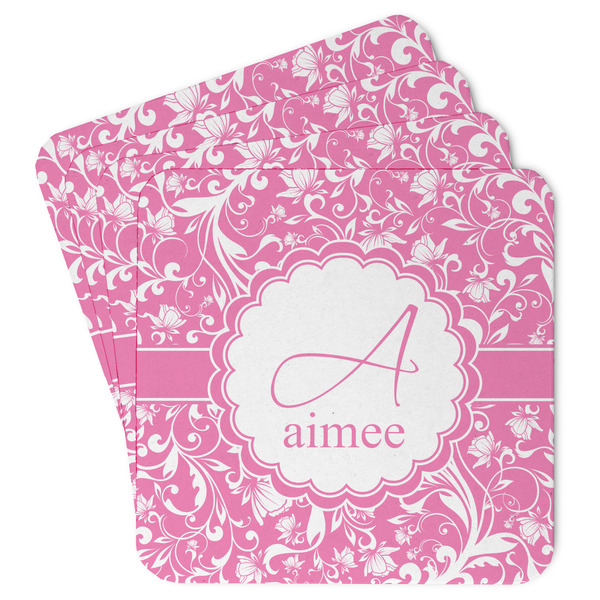 Custom Floral Vine Paper Coasters w/ Name and Initial