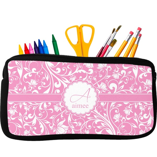 Custom Floral Vine Neoprene Pencil Case - Small w/ Name and Initial