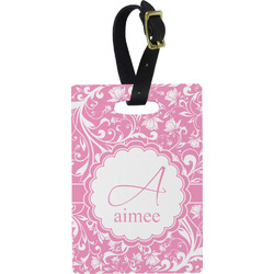 Floral Vine Plastic Luggage Tag - Rectangular w/ Name and Initial