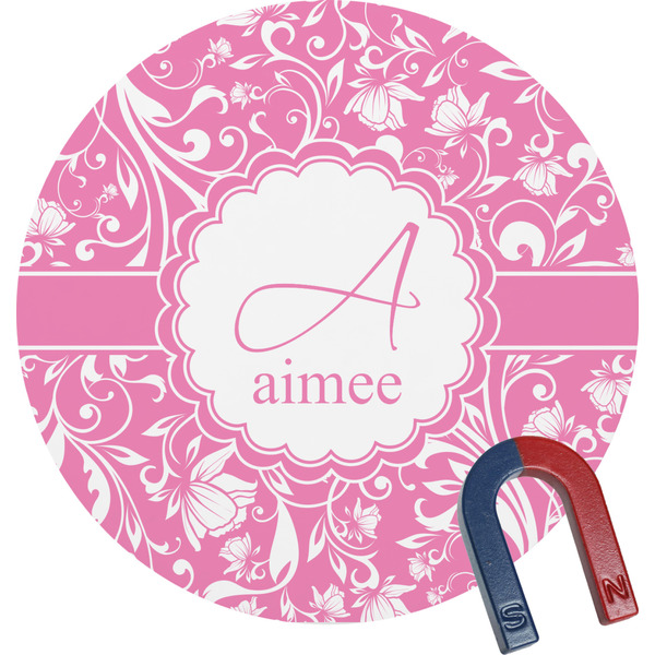 Custom Floral Vine Round Fridge Magnet (Personalized)