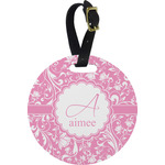 Floral Vine Plastic Luggage Tag - Round (Personalized)