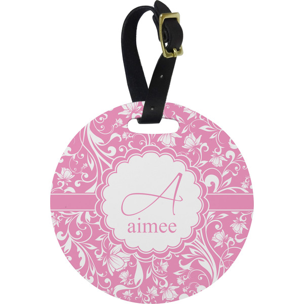 Custom Floral Vine Plastic Luggage Tag - Round (Personalized)
