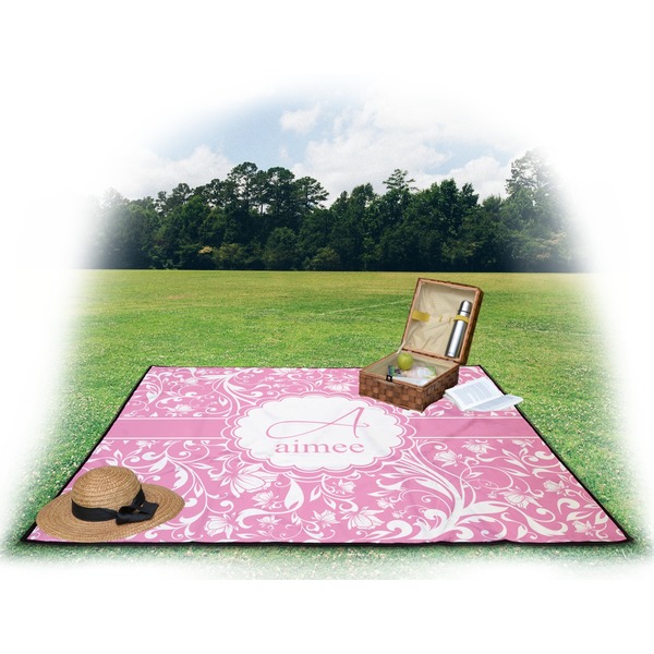 Floral Vine Picnic Blanket - with Basket Hat and Book - in Use