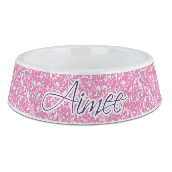 Custom Floral Vine Plastic Dog Bowl - Large (Personalized)