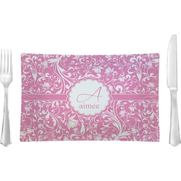 Custom Floral Vine Rectangular Glass Lunch / Dinner Plate - Single or Set (Personalized)