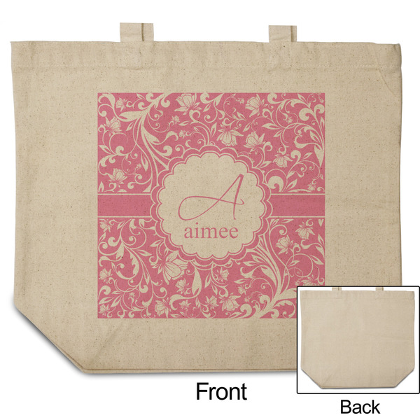 Floral Vine Reusable Cotton Grocery Bag - Front & Back View