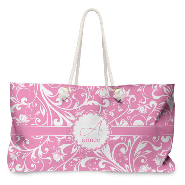 Custom Floral Vine Large Tote Bag with Rope Handles (Personalized)