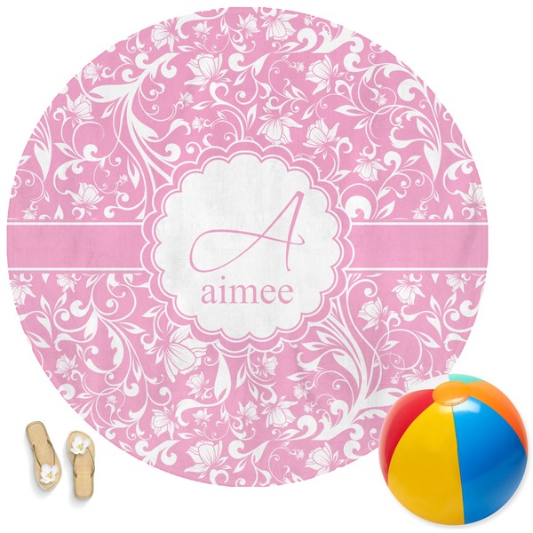 Custom Floral Vine Round Beach Towel (Personalized)
