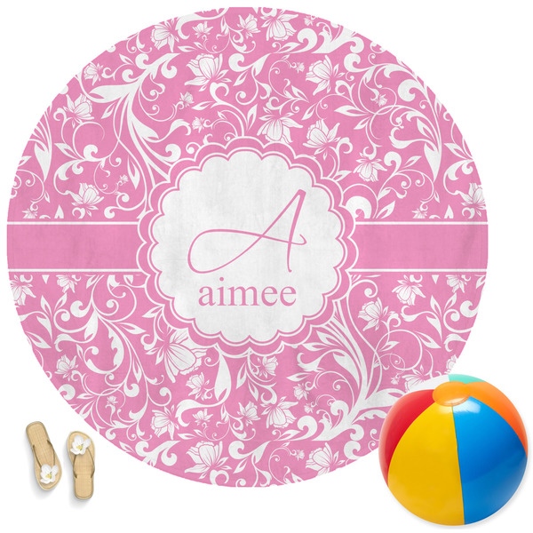 Custom Floral Vine Round Beach Towel (Personalized)