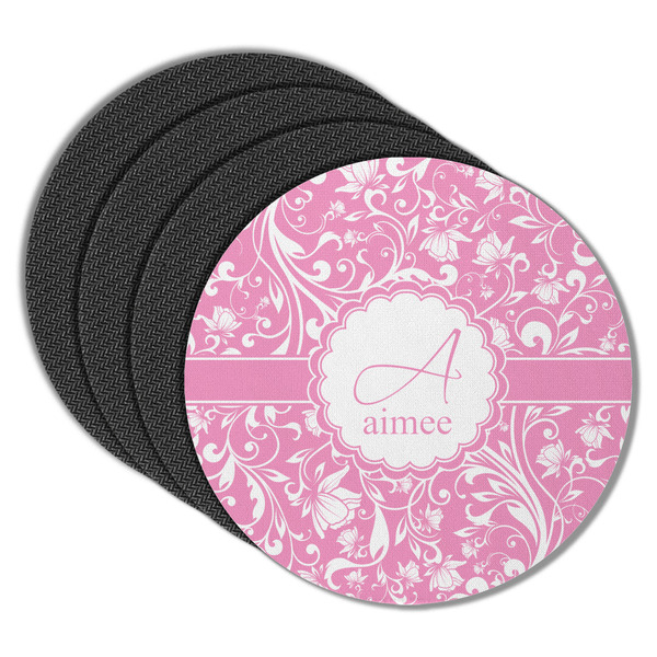Custom Floral Vine Round Rubber Backed Coasters - Set of 4 (Personalized)