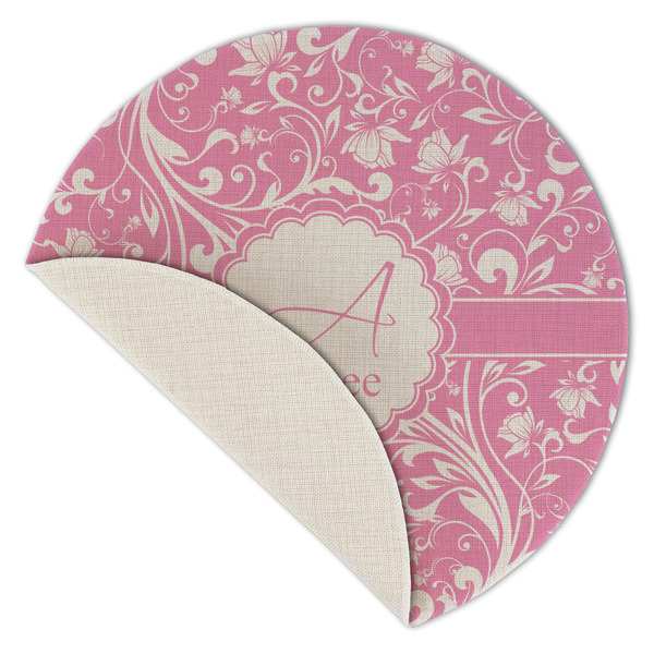 Floral Vine Round Linen Placemats - Front (folded corner single sided)