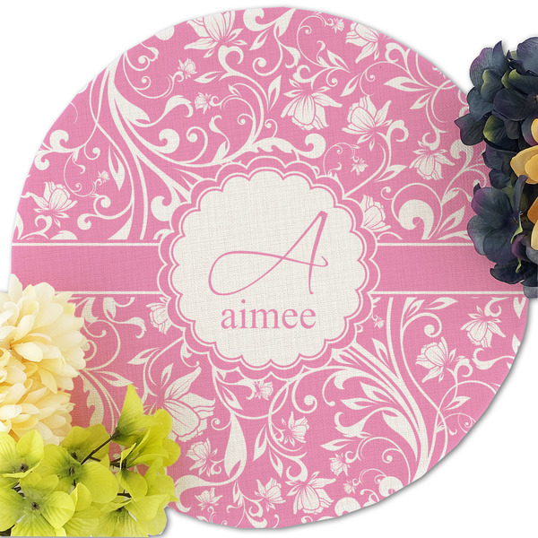 Floral Vine Round Linen Placemats - Front (w flowers)