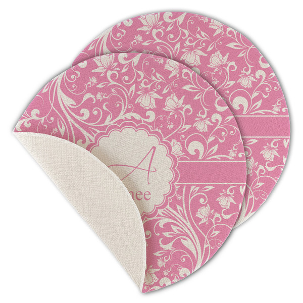 Custom Floral Vine Round Linen Placemat - Single Sided - Set of 4 (Personalized)