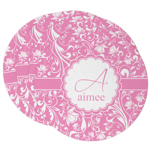 Custom Floral Vine Round Paper Coasters w/ Name and Initial